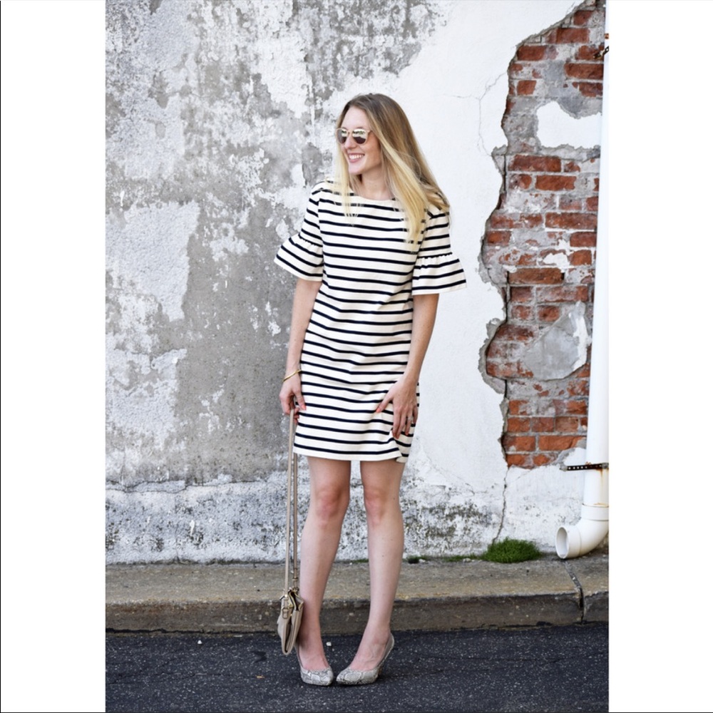 J. Crew Bell Sleeve Striped Shift Dress
